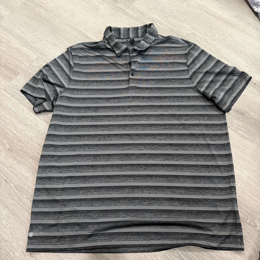 adidas Charcoal and Light Gray Striped Polo Shirt